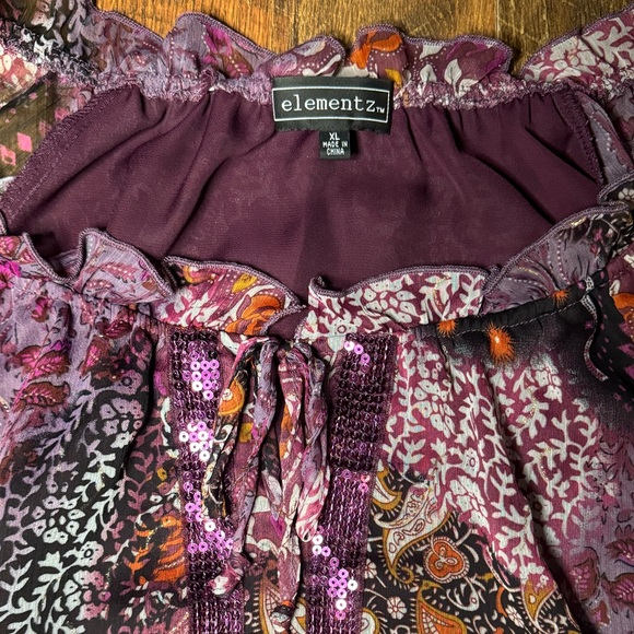 Elementz Patch Work Purple Peasant Top NWOT Size XL - Picture 4 of 4